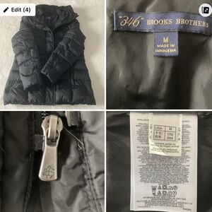 Brooks Brothers 346 Wmn’s Black, mid-length down puffer coat, stand collar. Sz M